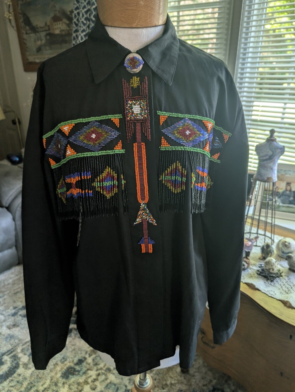 Vintage Beaded Embroidered Fringe Western Shirt